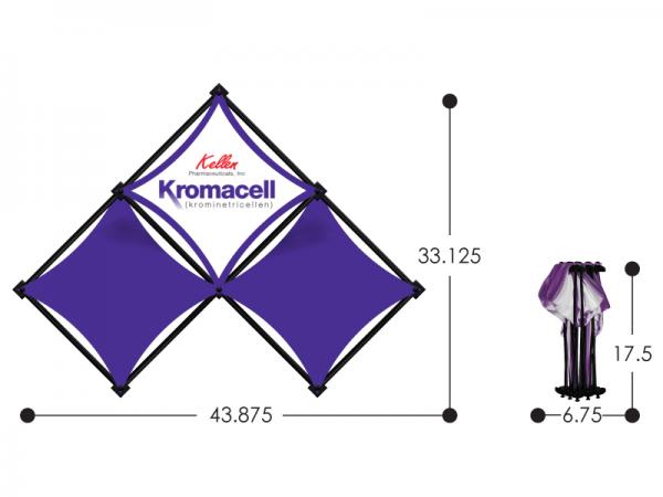 Xpressions SalesMate 3quad dimensions - Open 43.875"w x 33.125"h - Collapsed 6.75"w x 17.5"h - Compact and Lightweight, SalesMate is the Perfect Traveler!