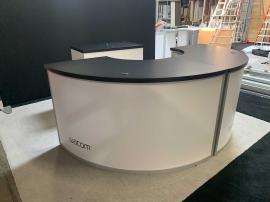 RENTAL: (1) RE-1235 Half Circle Bar, and (1) RE-1202 Rectangular Counter with Direct Print Sintra Graphics.