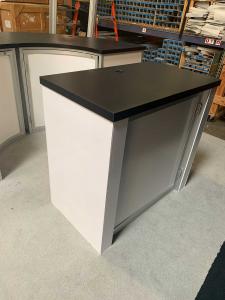 RENTAL: (1) RE-1235 Half Circle Bar, and (1) RE-1202 Rectangular Counter with Direct Print Sintra Graphics.